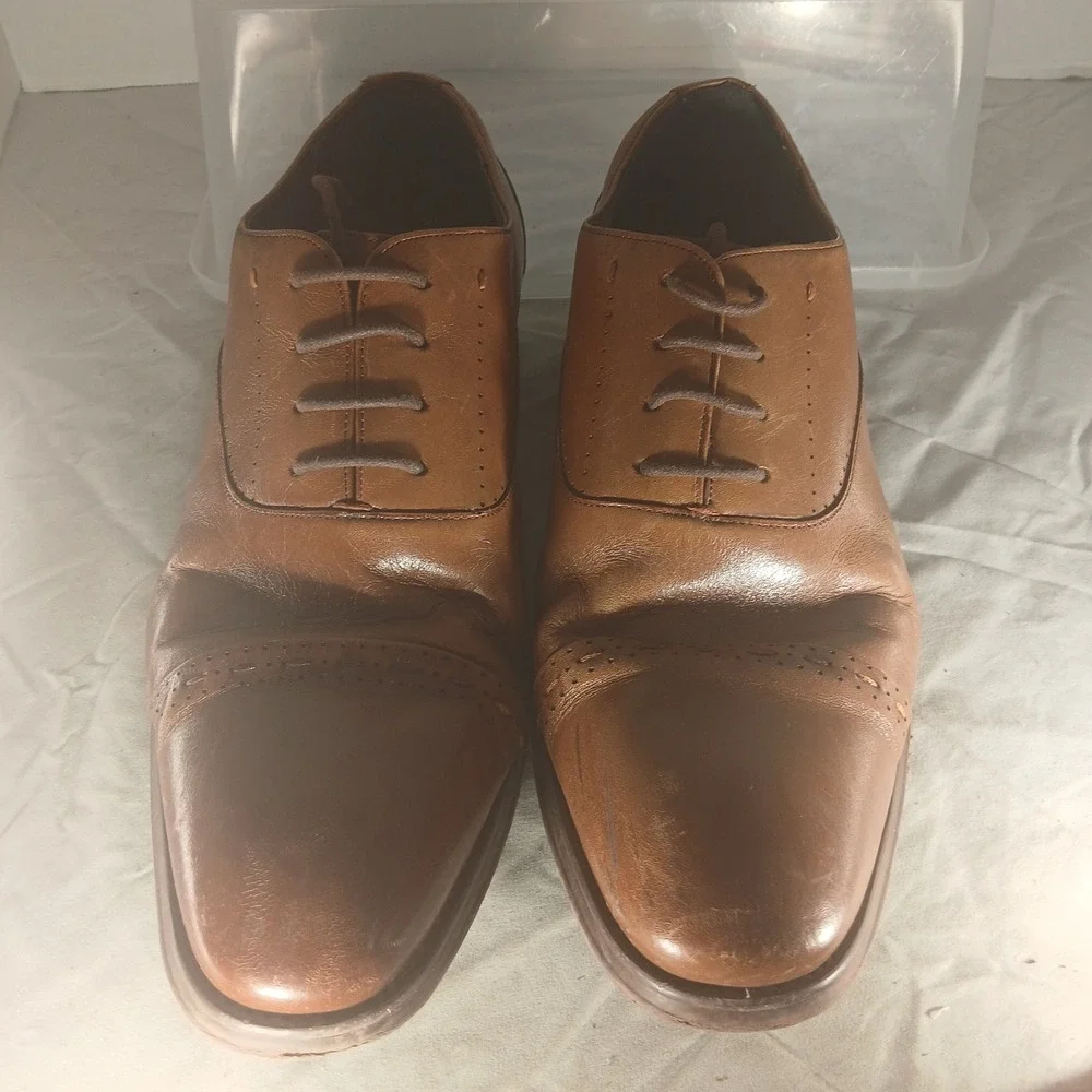 Stacy Adams Mens Cap Toe Oxford Dress Shoes Brown Leather Lace Up Size 10M‎